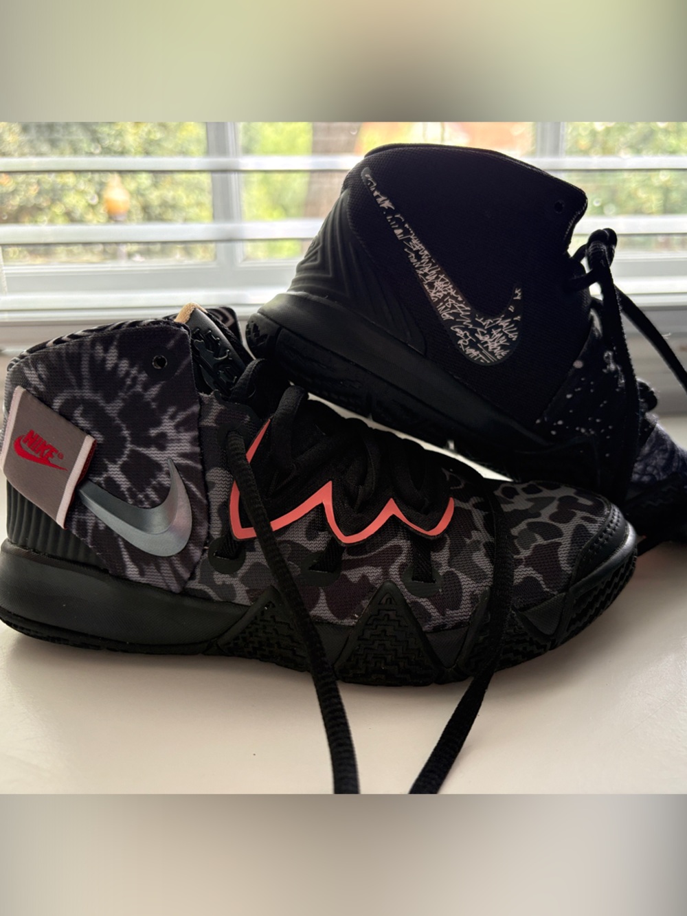 Nike Kids Black & Gray High-Top Sneakers with Pink Accents